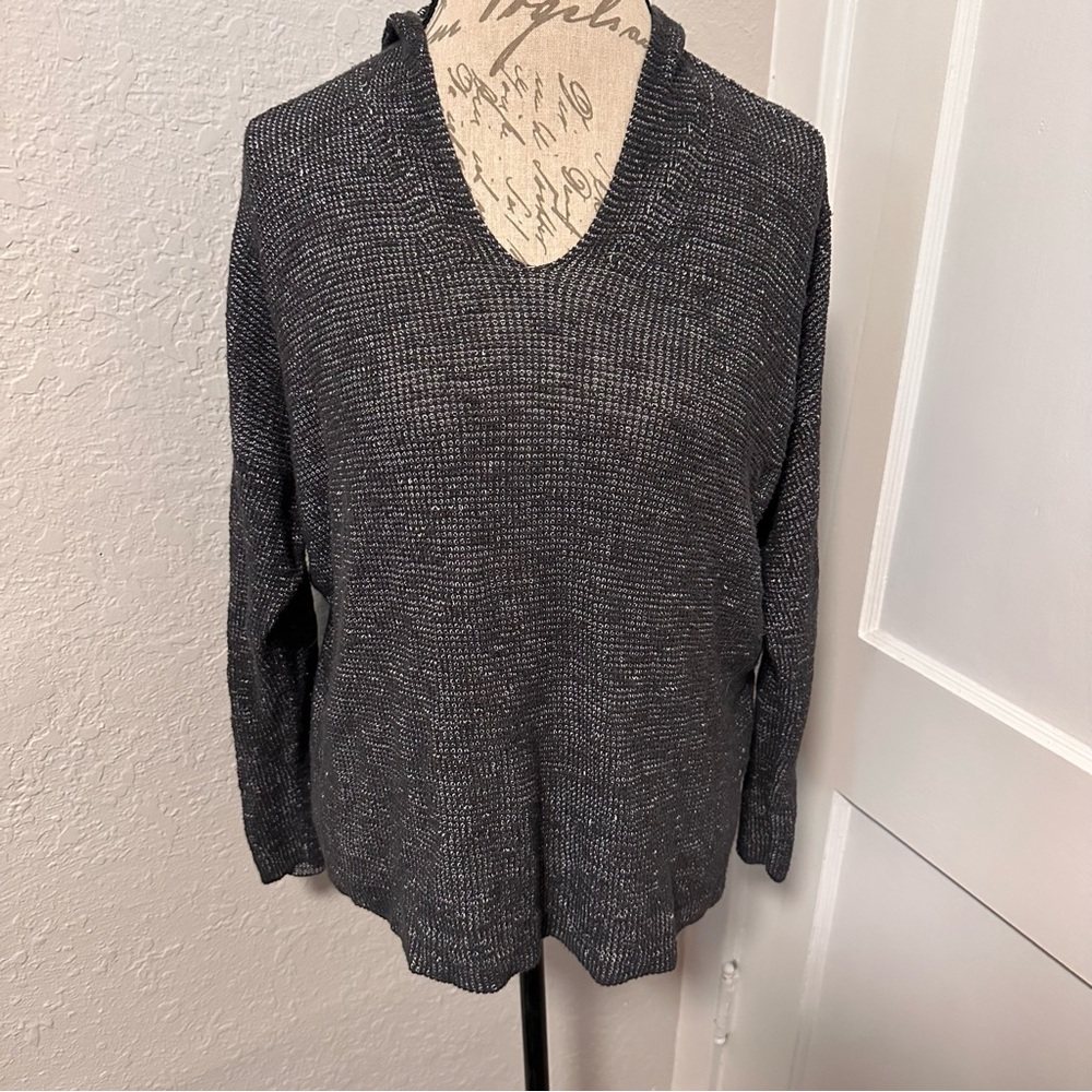 Eileen Fisher Linen Blend Lightweight Hooded Sweater